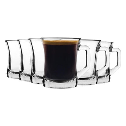 Lav Zen Plus 6-Piece Glass Coffee, Tea Mugs Set with Handle, 7.25 oz