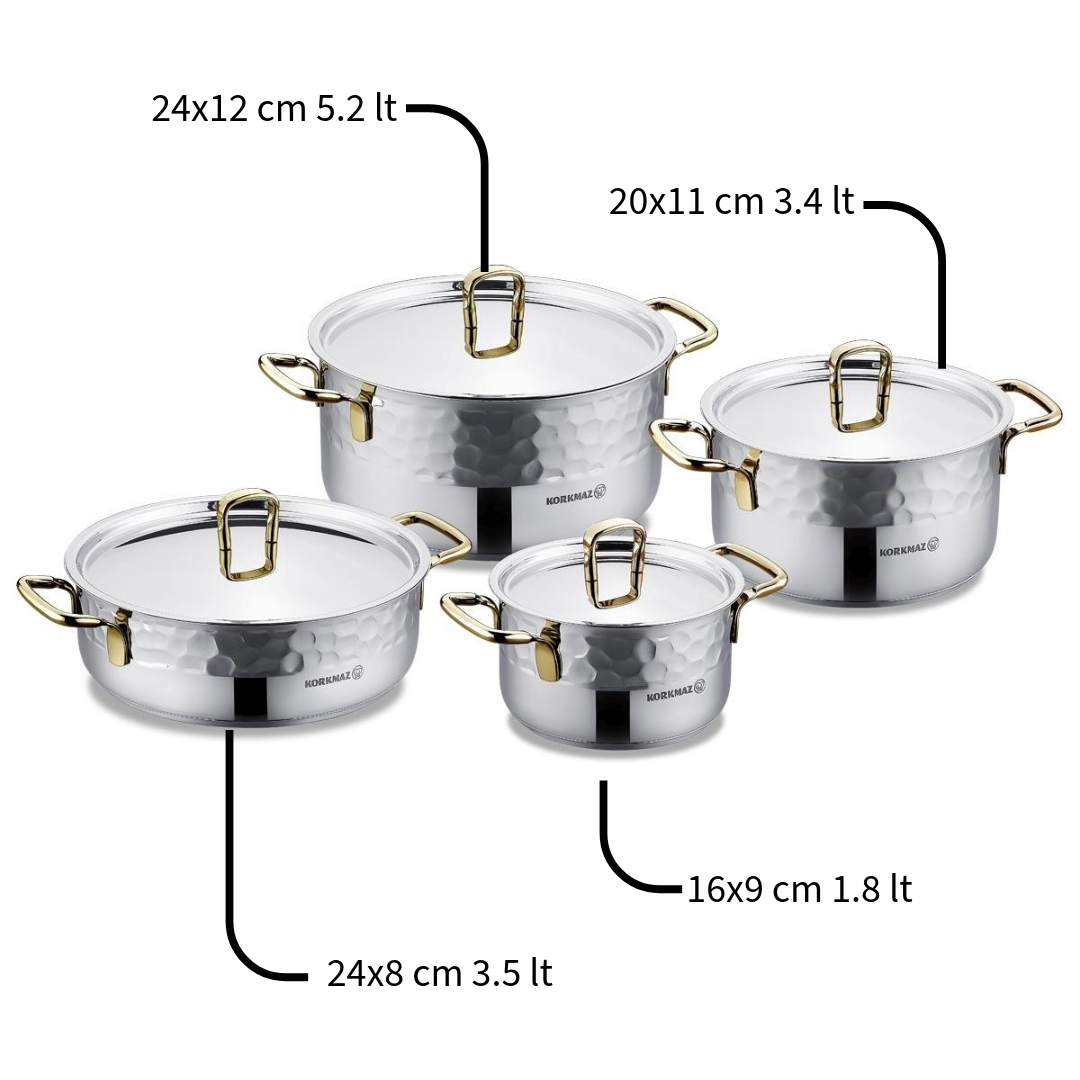 Korkmaz Erna 8 pcs Cookware Set Gold