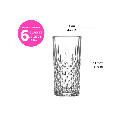 LAV Odin 6-Piece Highball Cocktail Glasses, 12 oz