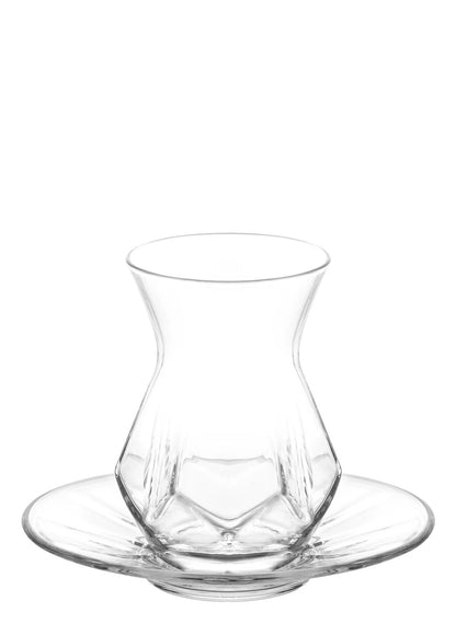 Lav Alya Unique Design Tea Glasses Set 6-Piece Glass, 6- Piece Saucer. 12-Piece