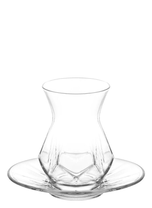 Lav Alya Unique Design Tea Glasses Set 6-Piece Glass, 6- Piece Saucer. 12-Piece