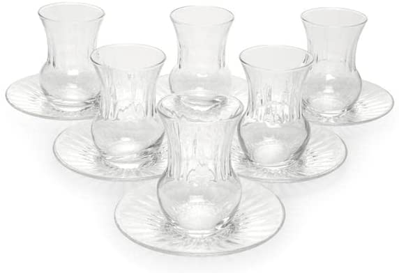 Ensemble de verres à thé au design unique Lav Mira, 6 pièces en verre, 6 soucoupes. 12 pièces 