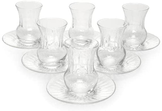 Lav Mira Unique Design Tea Glasses Set 6-Piece Glass, 6- Piece Saucer. 12-Piece