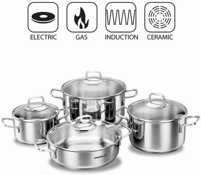 Korkmaz Perla 18/10 batterie de cuisine 8 pièces en acier inoxydable 