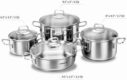 Korkmaz Perla 18/10 stainless steel 8 Piece Cookware Set