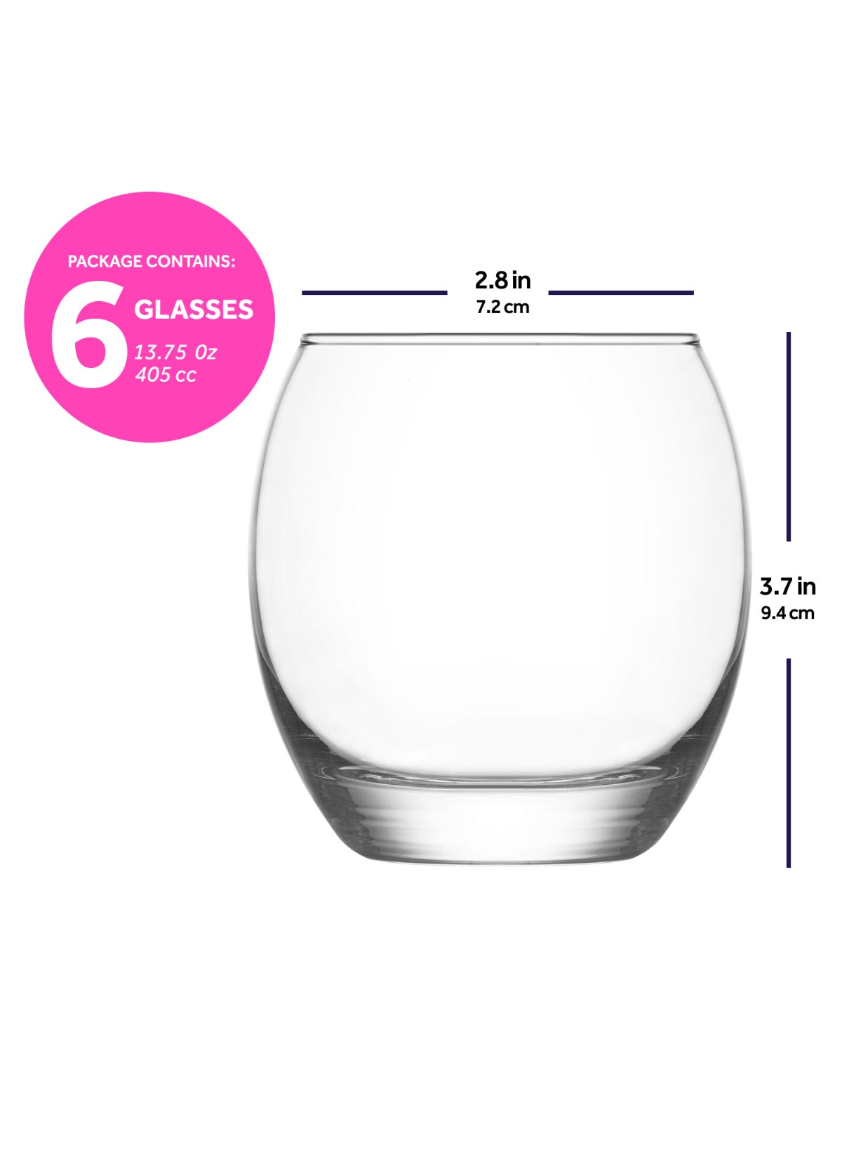 LAV Empire 6-Piece Clear Glass Tumblers Set, 13.75 oz