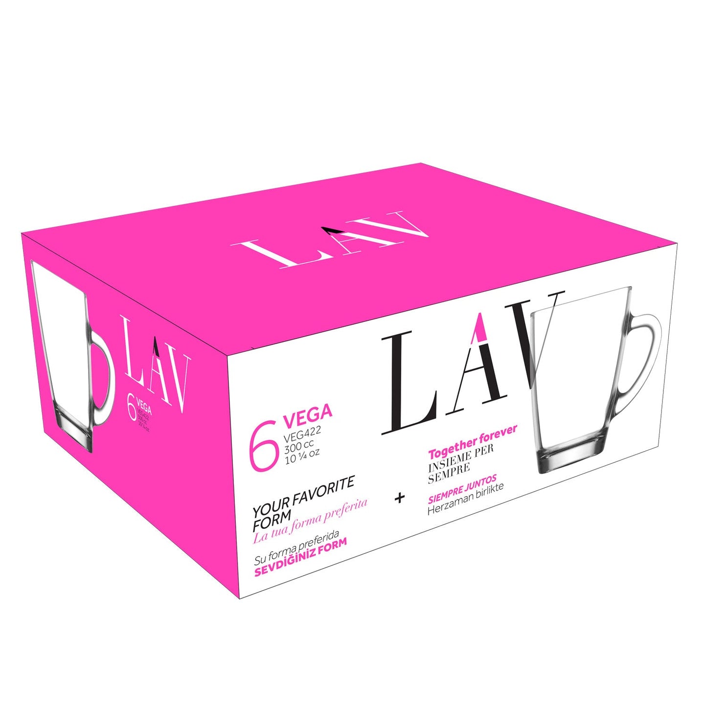 LAV Vega Ensemble de 6 tasses à café en verre avec poignée, 10,25 oz