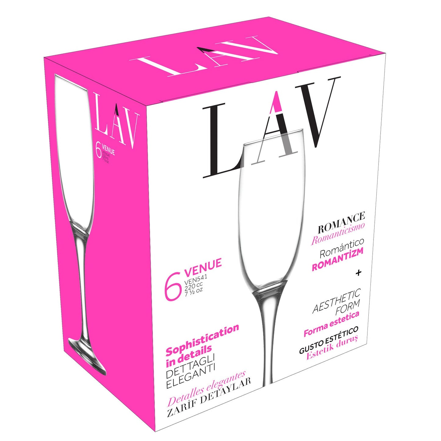 LAV Venue 6-Piece Champagne Glasses Set, 7.5 oz