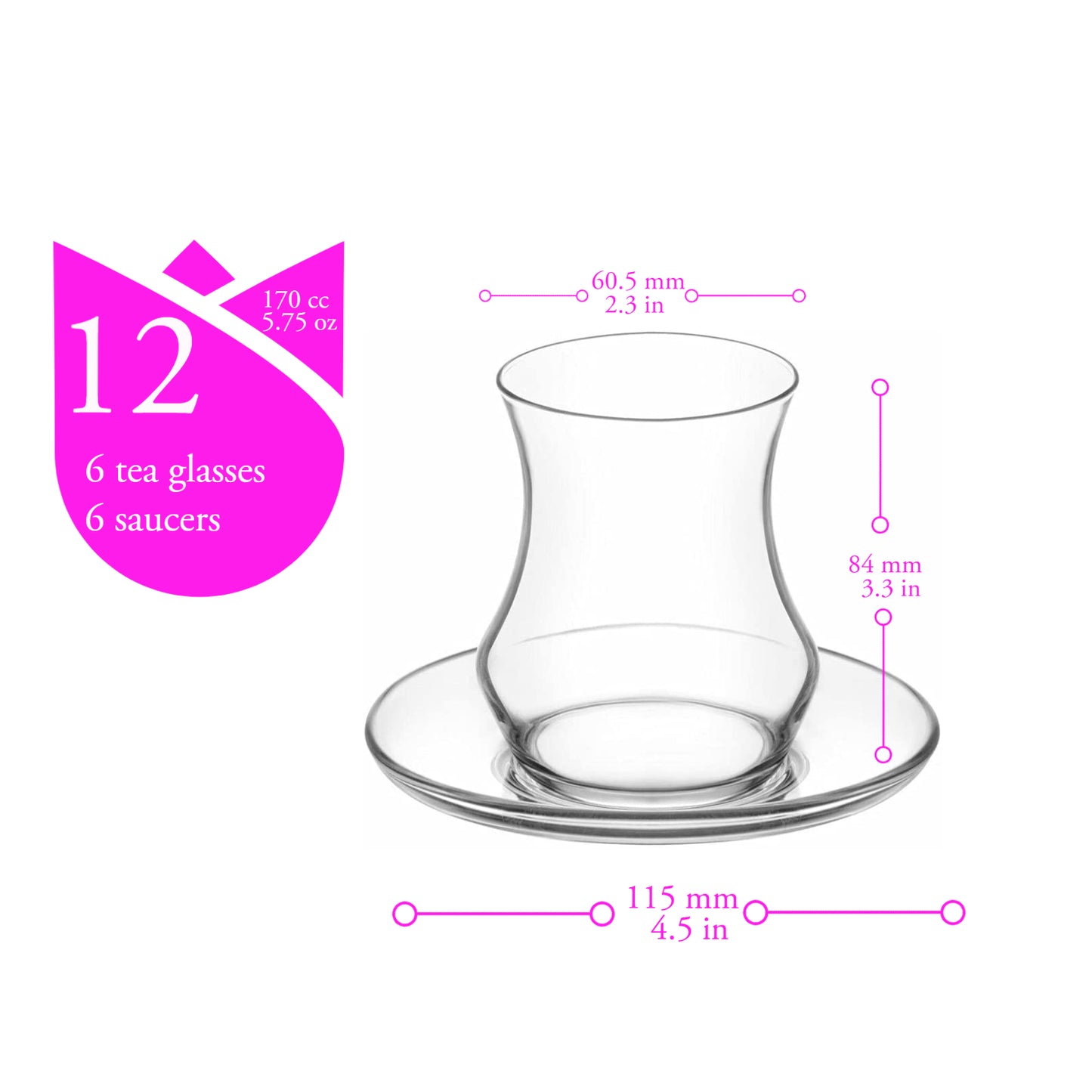 Ensemble de verres à thé LAV Eda, verre 6 pièces, soucoupe 6 pièces.