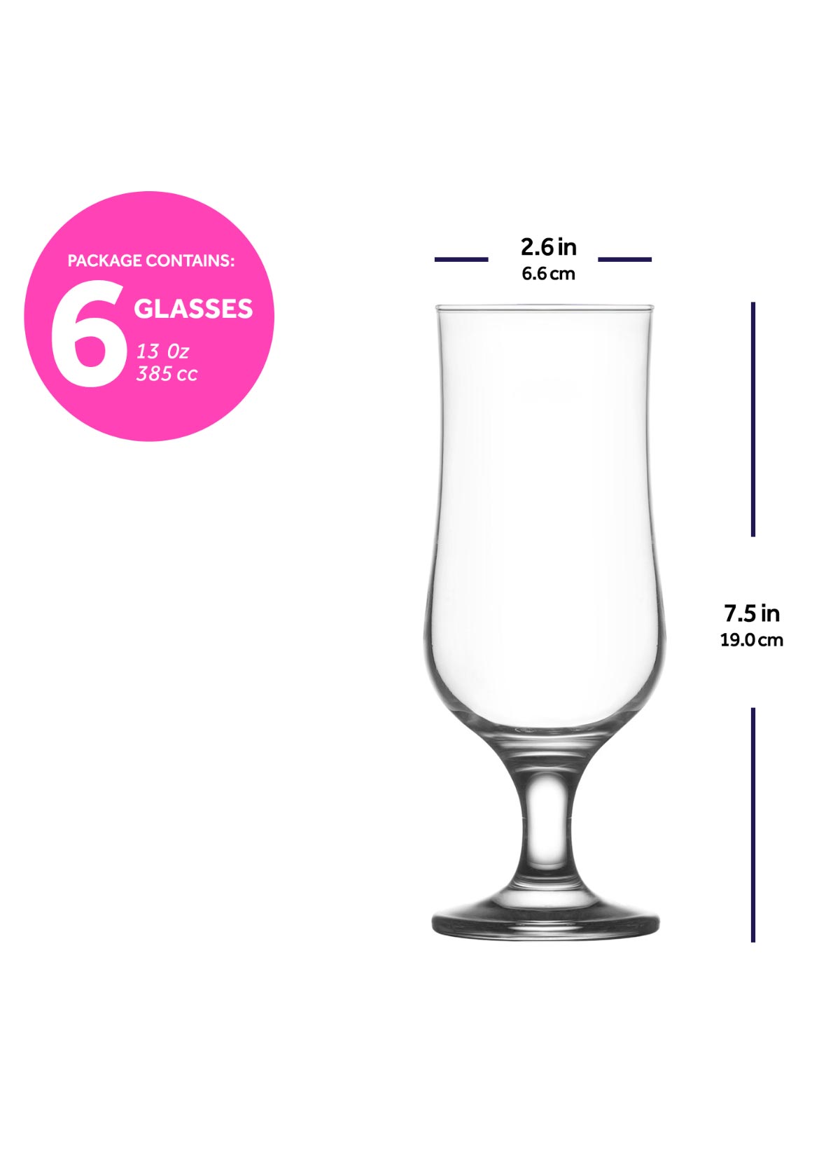 LAV Nevakar 6-Piece Hurricane Cocktail Glasses Set, 13 oz