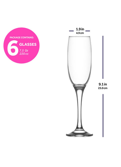 LAV Venue 6-Piece Champagne Glasses Set, 7.5 oz