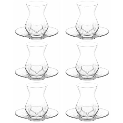 Lav Alya Unique Design Tea Glasses Set 6-Piece Glass, 6- Piece Saucer. 12-Piece