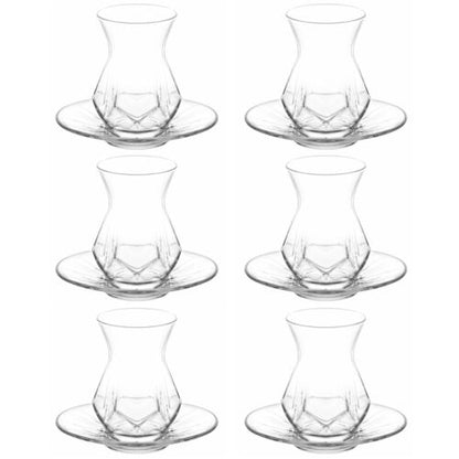 Lav Alya Unique Design Tea Glasses Set 6-Piece Glass, 6- Piece Saucer. 12-Piece